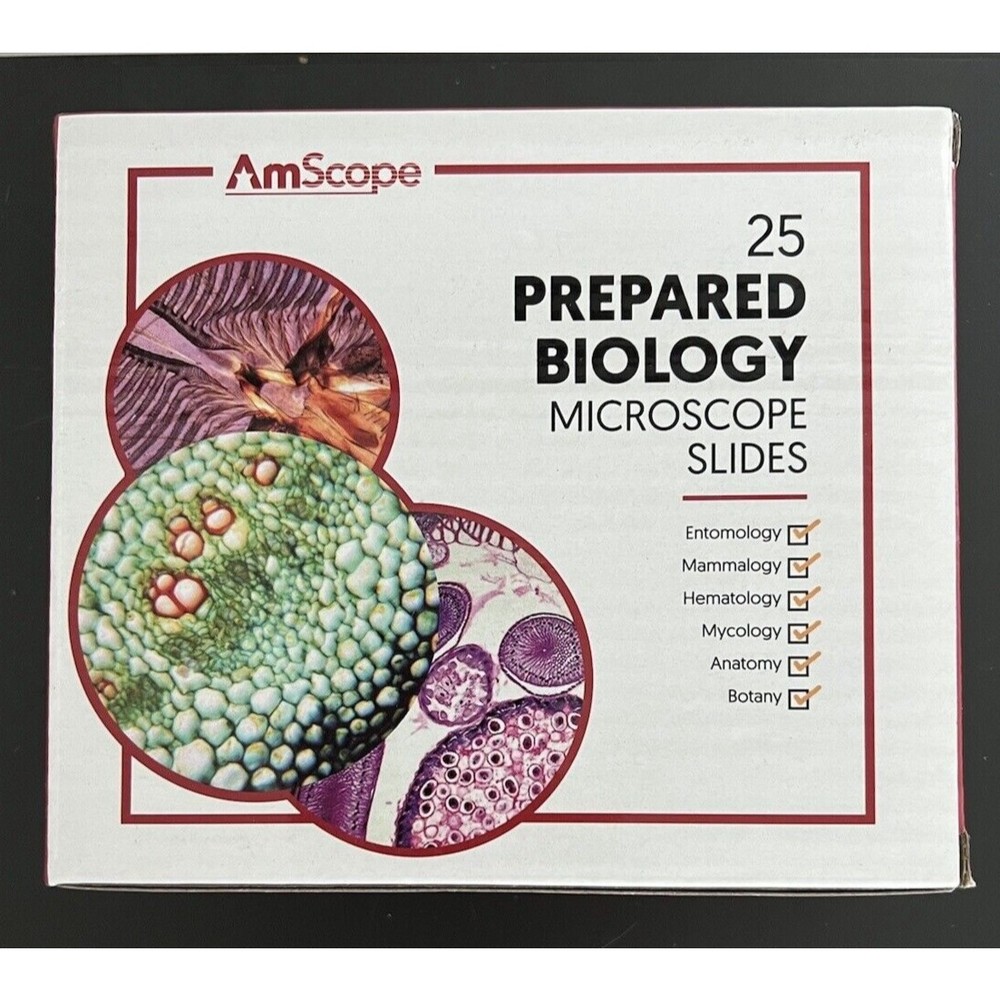 COPY - AmScope 25 Prepared Microscope Glass Slides with Wooden Box